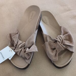 Oysho Suede Slide Sandal In Taupe Size 10